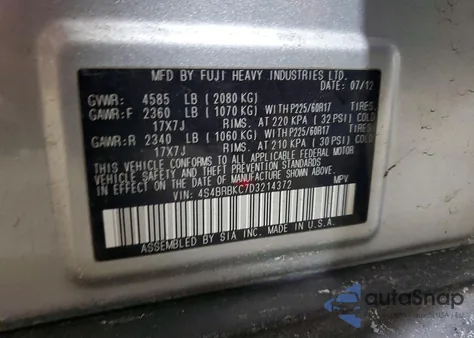 2013 Subaru Outback 2.5I Limited z USA, uszkodzony, nr VIN 4S4BRBKC7D3214372